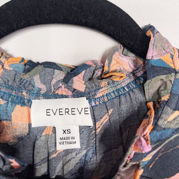 Evereve XSmall XS Floral Palm Print Pleated Neck Sleeveless Blouse Blue Orange - Picture 5 of 7